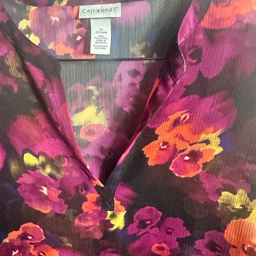 Catherines Vibrant Floral Blouse - Purple and Orange - Picture 4 of 5